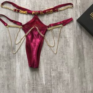 LB043 Panty tipo harness con cadenas y frase personalizada de Max 20 letras