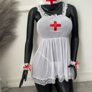 BIER017 Disfraz de enfermera blanco con rojo