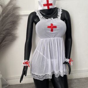 BIER017 Disfraz de enfermera blanco con rojo