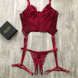 BPLH060 Set tipo corset de encaje + liguero + panty